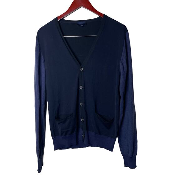 Lanvin navy blue ultra lightweight wool V neck button front cardigan sz S - Picture 1 of 9